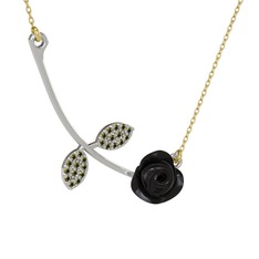 Peridot 925 ayar gümüş kolye (Siyah mineli, 40 cm gümüş rolo zincir)