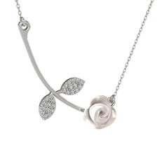 Gül Yaprağı Kolye - Beyaz zirkon 18 ayar beyaz altın kolye (Beyaz mineli, 40 cm beyaz altın rolo zincir) #l387zn