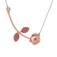 Gül Yaprağı Kolye - Garnet 14 ayar rose altın kolye (Pembe mineli, 40 cm beyaz altın rolo zincir) #l6bjey