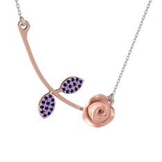 Lab safir 18 ayar rose altın kolye (Pembe mineli, 40 cm beyaz altın rolo zincir)