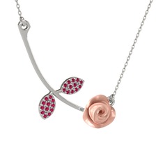 Rodolit garnet 18 ayar beyaz altın kolye (Pembe mineli, 40 cm gümüş rolo zincir)