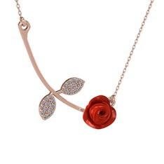 Pırlanta 14 ayar rose altın kolye (0.528 karat, kırmızı mineli, 40 cm rose altın rolo zincir)