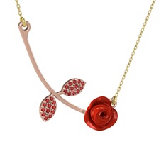 Gül Yaprağı Kolye - Garnet 8 ayar rose altın kolye (Kırmızı mineli, 40 cm gümüş rolo zincir) #n2ognd
