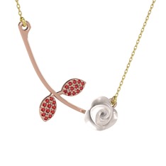 Gül Yaprağı Kolye - Garnet 925 ayar rose altın kaplama gümüş kolye (Beyaz mineli, 40 cm altın rolo zincir) #n6b03q
