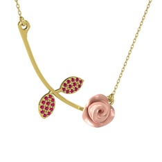 Gül Yaprağı Kolye - Rodolit garnet 14 ayar altın kolye (Pembe mineli, 40 cm gümüş rolo zincir) #nco9ca