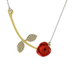 Pırlanta 18 ayar altın kolye (0.528 karat, kırmızı mineli, 40 cm beyaz altın rolo zincir)