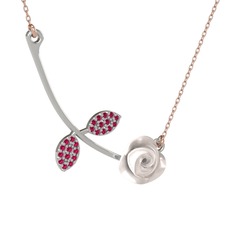 Gül Yaprağı Kolye - Rodolit garnet 8 ayar beyaz altın kolye (Beyaz mineli, 40 cm rose altın rolo zincir) #p0d1eb