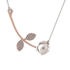 Pırlanta 925 ayar rose altın kaplama gümüş kolye (0.528 karat, beyaz mineli, 40 cm beyaz altın rolo zincir)