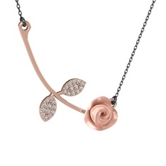 Gül Yaprağı Kolye - Swarovski 18 ayar rose altın kolye (Pembe mineli, 40 cm gümüş rolo zincir) #qk2087
