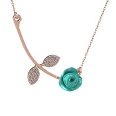 Gül Yaprağı Kolye - Pırlanta 18 ayar rose altın kolye (0.528 karat, turkuaz mineli, 40 cm rose altın rolo zincir) #qww3v0