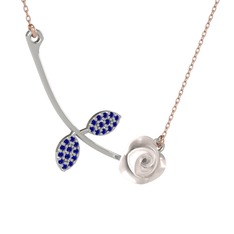 Lab safir 18 ayar beyaz altın kolye (Beyaz mineli, 40 cm rose altın rolo zincir)