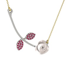 Rodolit garnet 8 ayar beyaz altın kolye (Beyaz mineli, 40 cm altın rolo zincir)