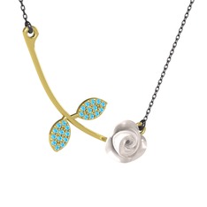 Gül Yaprağı Kolye - Akuamarin 8 ayar altın kolye (Beyaz mineli, 40 cm gümüş rolo zincir) #s5im1p