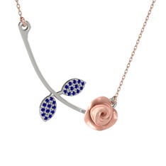Lab safir 18 ayar beyaz altın kolye (Pembe mineli, 40 cm rose altın rolo zincir)