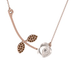 Dumanlı kuvars 8 ayar rose altın kolye (Beyaz mineli, 40 cm rose altın rolo zincir)