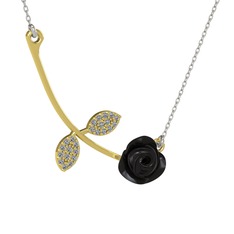 Pırlanta 18 ayar altın kolye (0.528 karat, siyah mineli, 40 cm gümüş rolo zincir)