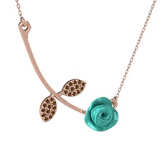 Dumanlı kuvars 925 ayar rose altın kaplama gümüş kolye (Turkuaz mineli, 40 cm gümüş rolo zincir)