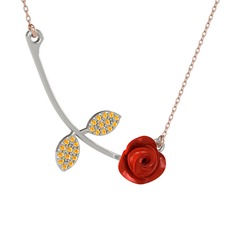 Sitrin 18 ayar beyaz altın kolye (Kırmızı mineli, 40 cm rose altın rolo zincir)