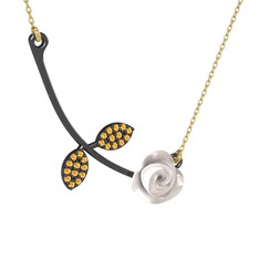 Sitrin 925 ayar siyah rodyum kaplama gümüş kolye (Beyaz mineli, 40 cm altın rolo zincir)