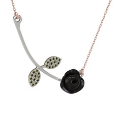Gül Yaprağı Kolye - Peridot 8 ayar beyaz altın kolye (Siyah mineli, 40 cm rose altın rolo zincir) #uuwleu