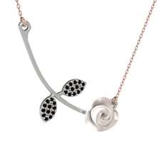 Gül Yaprağı Kolye - Siyah zirkon 8 ayar beyaz altın kolye (Beyaz mineli, 40 cm rose altın rolo zincir) #v07pds