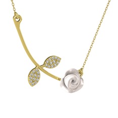 Gül Yaprağı Kolye - Swarovski 14 ayar altın kolye (Beyaz mineli, 40 cm gümüş rolo zincir) #vx6cag