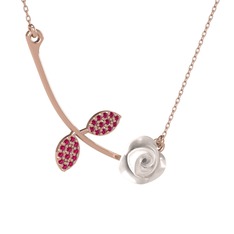 Gül Yaprağı Kolye - Rodolit garnet 18 ayar rose altın kolye (Beyaz mineli, 40 cm rose altın rolo zincir) #vzql9s