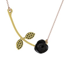 Peridot 8 ayar altın kolye (Siyah mineli, 40 cm rose altın rolo zincir)