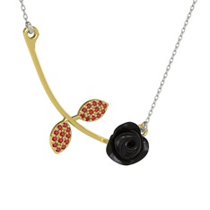 Gül Yaprağı Kolye - Garnet 8 ayar altın kolye (Siyah mineli, 40 cm gümüş rolo zincir) #we5qzl