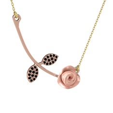 Gül Yaprağı Kolye - Siyah zirkon 8 ayar rose altın kolye (Pembe mineli, 40 cm altın rolo zincir) #xninqe