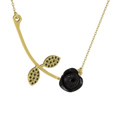 Gül Yaprağı Kolye - Peridot 8 ayar altın kolye (Siyah mineli, 40 cm gümüş rolo zincir) #yetzbp