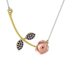 Lab safir 925 ayar altın kaplama gümüş kolye (Pembe mineli, 40 cm beyaz altın rolo zincir)