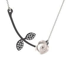 Swarovski 925 ayar siyah rodyum kaplama gümüş kolye (Beyaz mineli, 40 cm beyaz altın rolo zincir)