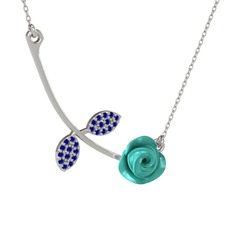 Gül Yaprağı Kolye - Lab safir 925 ayar gümüş kolye (Turkuaz mineli, 40 cm gümüş rolo zincir) #ywgbl1