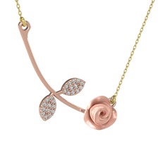 Gül Yaprağı Kolye - Beyaz zirkon 18 ayar rose altın kolye (Pembe mineli, 40 cm gümüş rolo zincir) #z4t59l
