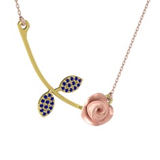 Lab safir 8 ayar altın kolye (Pembe mineli, 40 cm rose altın rolo zincir)