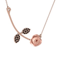 Gül Yaprağı Kolye - Siyah zirkon 14 ayar rose altın kolye (Pembe mineli, 40 cm gümüş rolo zincir) #z7xjhu