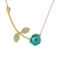 Gül Yaprağı Kolye - Swarovski 8 ayar altın kolye (Turkuaz mineli, 40 cm rose altın rolo zincir) #zajo1e