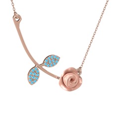 Gül Yaprağı Kolye - Akuamarin 8 ayar rose altın kolye (Pembe mineli, 40 cm rose altın rolo zincir) #zp1u3m