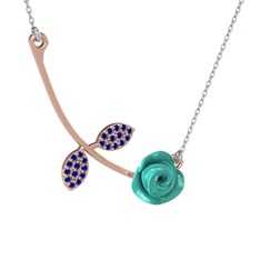Gül Yaprağı Kolye - Lab safir 14 ayar rose altın kolye (Turkuaz mineli, 40 cm beyaz altın rolo zincir) #ztmwi6