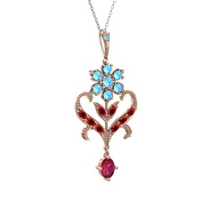 Ade Kraliyet Kolye - Akuamarin, garnet ve rodolit garnet 14 ayar rose altın kolye (40 cm beyaz altın rolo zincir) #107klm