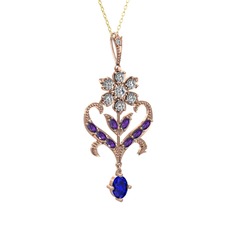 Ade Kraliyet Kolye - Beyaz zirkon, ametist ve lab safir 8 ayar rose altın kolye (40 cm gümüş rolo zincir) #10o6lat