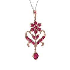 Ade Kraliyet Kolye - Rodolit garnet 8 ayar rose altın kolye (40 cm beyaz altın rolo zincir) #119qkc2