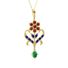 Ade Kraliyet Kolye - Garnet, lab safir ve yeşil kuvars 925 ayar altın kaplama gümüş kolye (40 cm gümüş rolo zincir) #11px20w