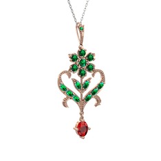 Yeşil kuvars ve garnet 925 ayar rose altın kaplama gümüş kolye (40 cm beyaz altın rolo zincir)