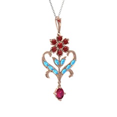 Garnet, akuamarin ve rodolit garnet 14 ayar rose altın kolye (40 cm beyaz altın rolo zincir)