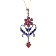 Rodolit garnet, lab safir ve garnet 925 ayar gümüş kolye (40 cm altın rolo zincir)