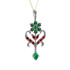 Yeşil kuvars ve garnet 14 ayar beyaz altın kolye (40 cm altın rolo zincir)