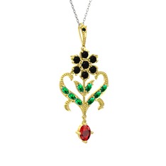 Ade Kraliyet Kolye - Siyah zirkon, yeşil kuvars ve garnet 925 ayar altın kaplama gümüş kolye (40 cm beyaz altın rolo zincir) #14i5v06