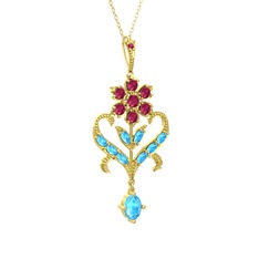 Rodolit garnet ve akuamarin 14 ayar altın kolye (40 cm altın rolo zincir)